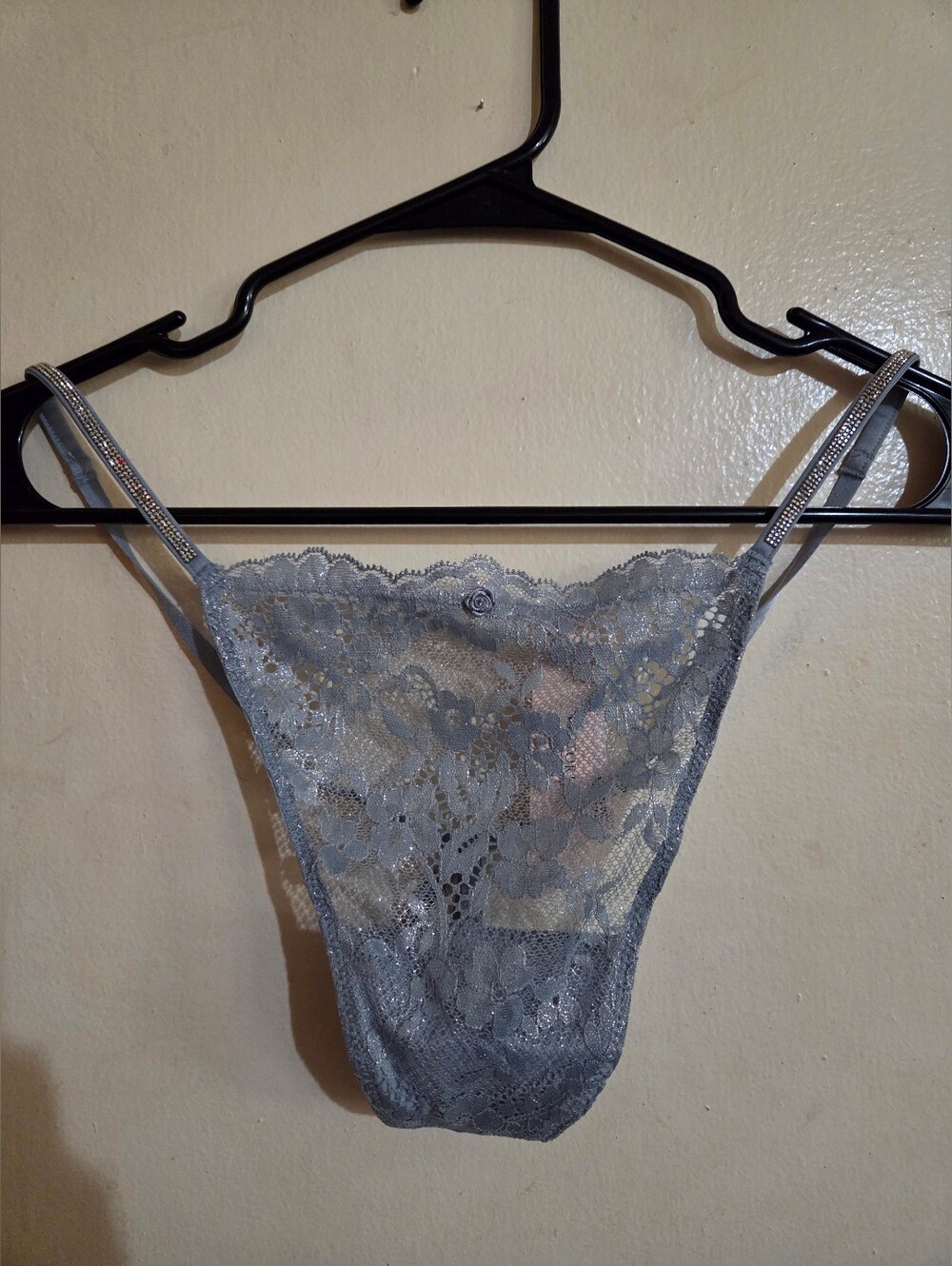 Victoria's Secret Dream Angels Shine Strap Bling Shimmery Blue/Gray V-String XXL